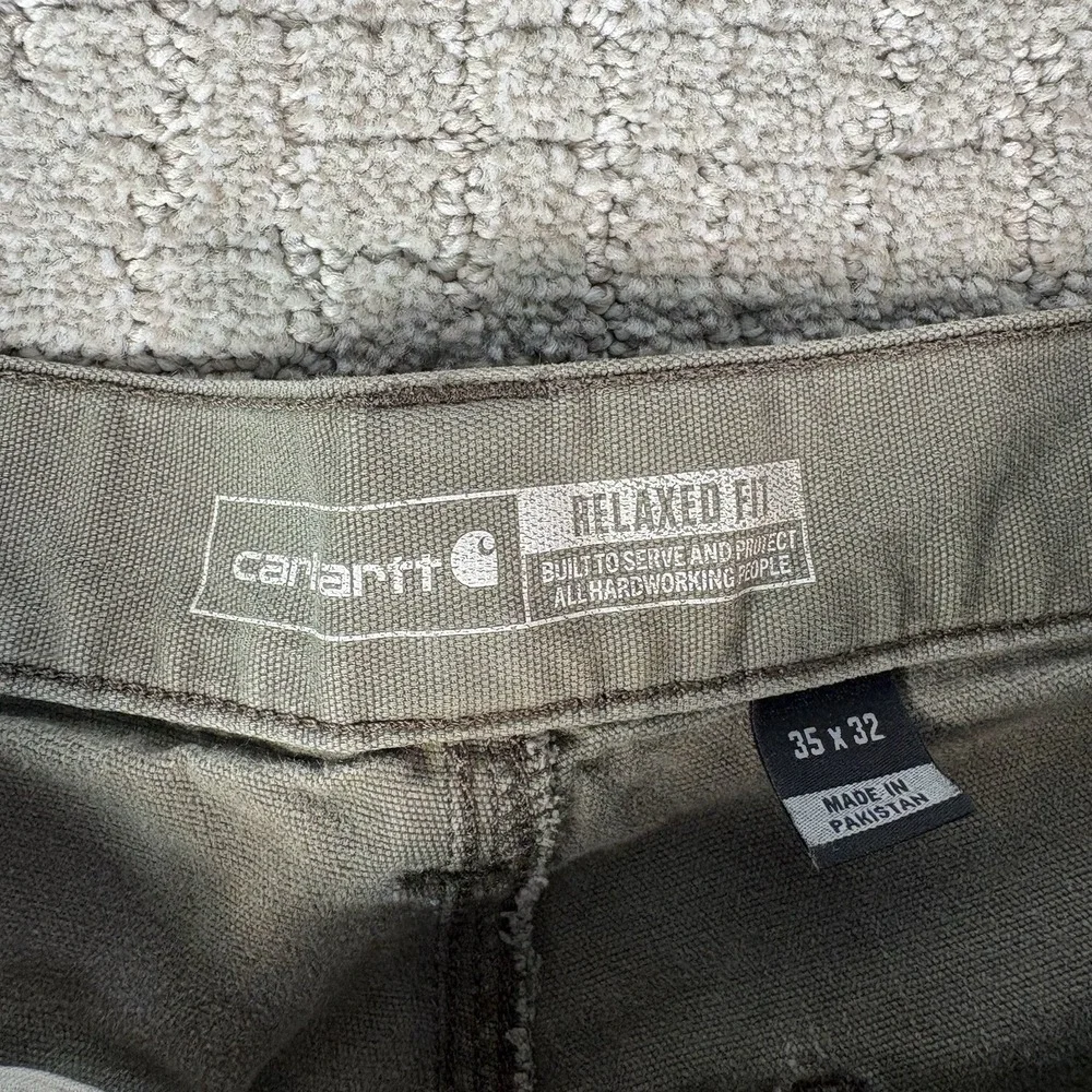 Carhartt Pants Mens 35X32 Green Relaxed Fit DoubleKnee Thrashed Outdoor Workwear